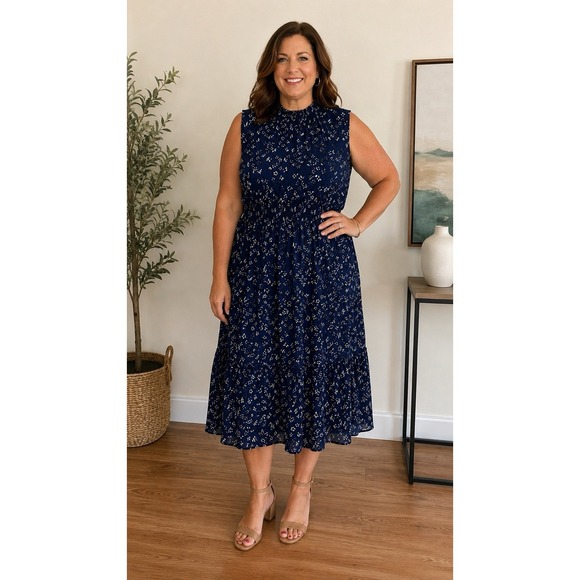 Nanette Lepore Dresses & Skirts - Nanette Lepore Mock Neck Floral Print Dress Cottagecore Size 16 Blue Black